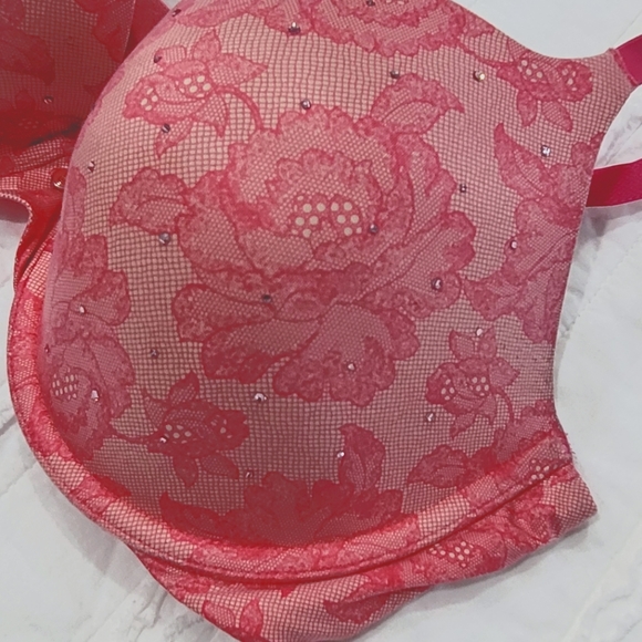 Victoria's Secret, 36D, Uplift, Lined Demi, Pink Floral with jewels - Picture 2 of 5